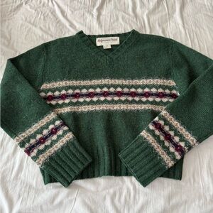 Polo Ralph Lauren Green V-Neck Sweater with Stripes